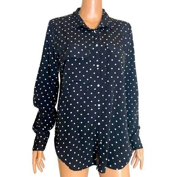 Kut from the Cloth black/white polka dot full button up chest pockets SZ M - Picture 5 of 12